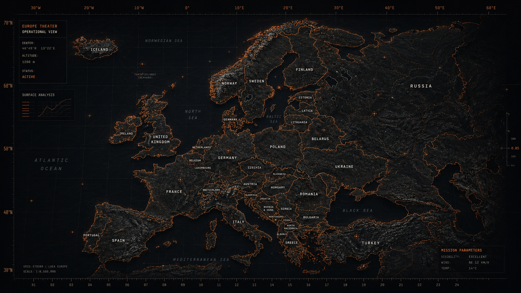 Carte tactique de l'Europe avec stands de tir référencés